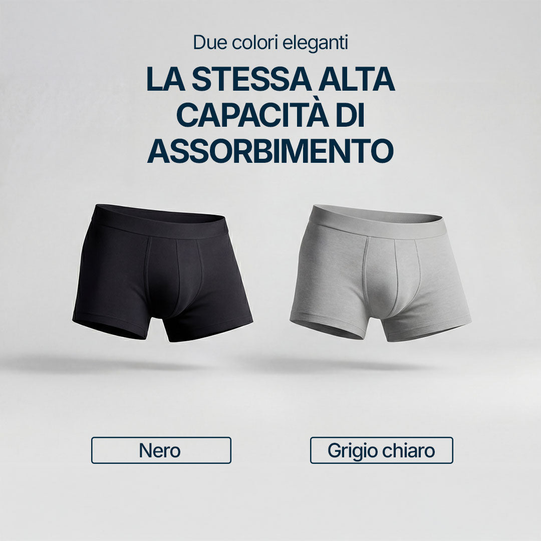 Boxer Orykas ultra assorbente per incontinenza maschile, primo piano zona assorbente, lavabile in bambù – protezione perdite