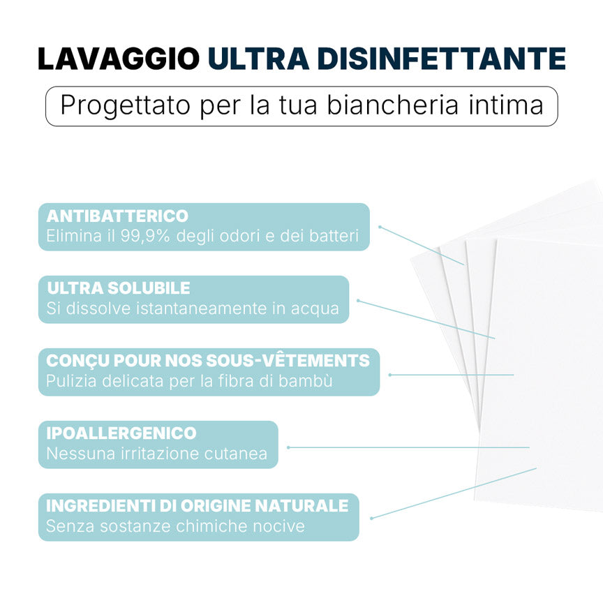Fogli detergenti antibatterici Orykas, vista posteriore — cura mutande assorbenti per incontinenza, ipoallergenici ed