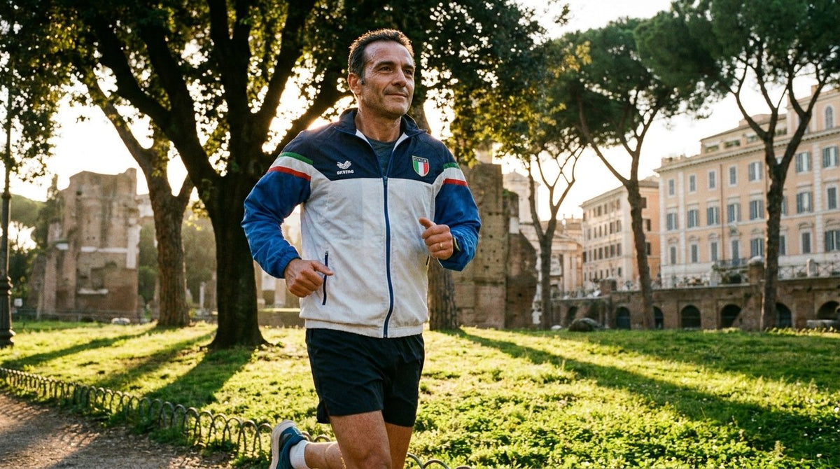 Uomo maturo corre nel parco: sport possibile anche con perdite urinarie