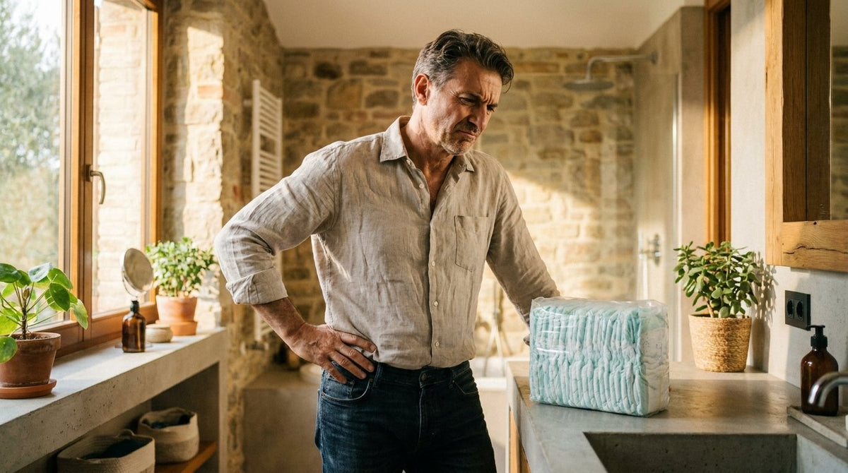 Uomo maturo in bagno valuta alternative ai pannolini usa e getta per incontinenza