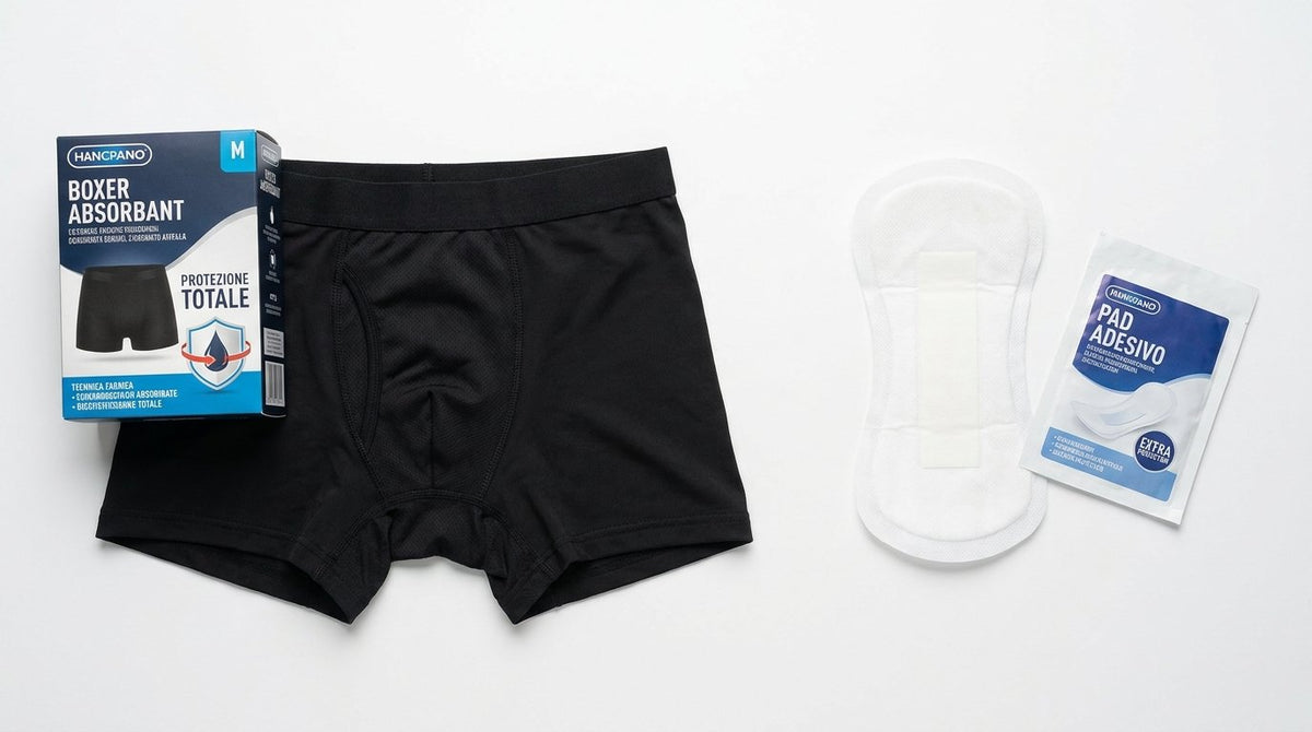 Boxer assorbente integrato e pad adesivo a confronto