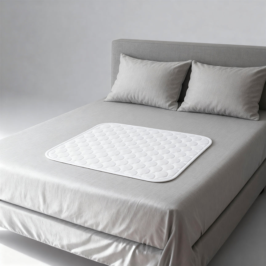 Traversa lavabile Orykas ultra assorbente per letto, vista frontale, protezione materasso incontinenza fino a 1L di perdite