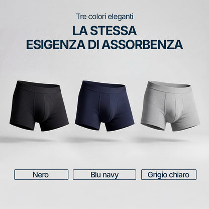 Pacchetto Orykas boxer e slip per incontinenza, primo piano zona assorbente — mutande assorbenti lavabili in bambù e