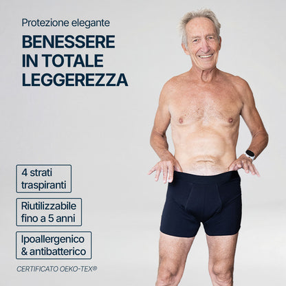 Boxer Orykas ultra assorbente per incontinenza maschile, dettaglio del tessuto, lavabile in bambù – protezione perdite