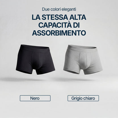 Boxer Orykas ultra assorbente per incontinenza maschile, primo piano zona assorbente, lavabile in bambù – protezione perdite