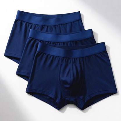 Set 3 boxer Orykas blu navy ultra assorbenti per incontinenza uomo, vista frontale — mutande assorbenti lavabili in bambù.