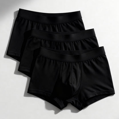 Set 3 boxer Orykas nero ultra assorbenti per incontinenza uomo, vista frontale — mutande assorbenti lavabili in bambù.