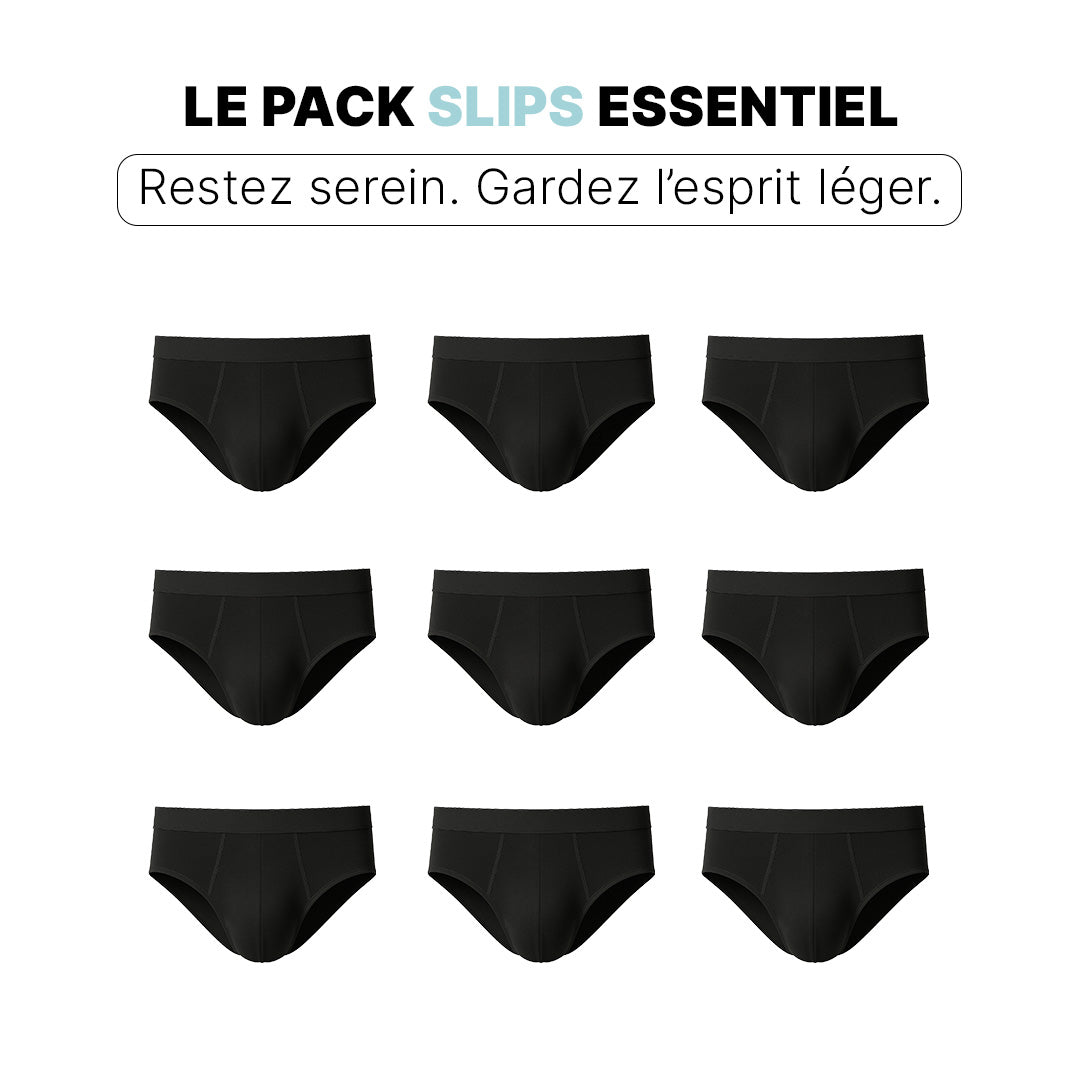 Pacchetto Orykas 9 slip ultra assorbenti per incontinenza maschile, vista frontale — mutande assorbenti lavabili in bambù.