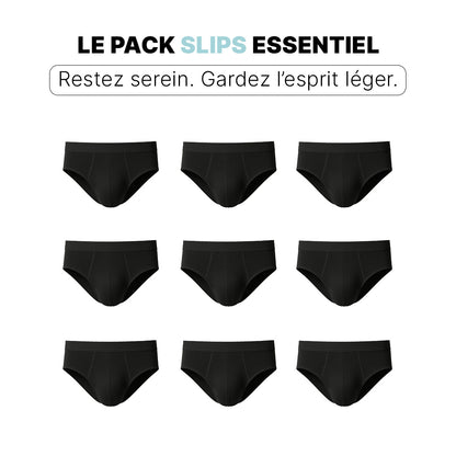Pacchetto Orykas 9 slip ultra assorbenti per incontinenza maschile, vista frontale — mutande assorbenti lavabili in bambù.